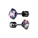 Серьги-гвоздики с черным цветным цирконом (1 пара)