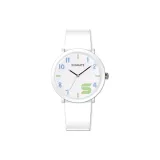 Белый корпус/белый циферблат, светло-синий/светло-зеленый текст, белый силиконовый ремешок