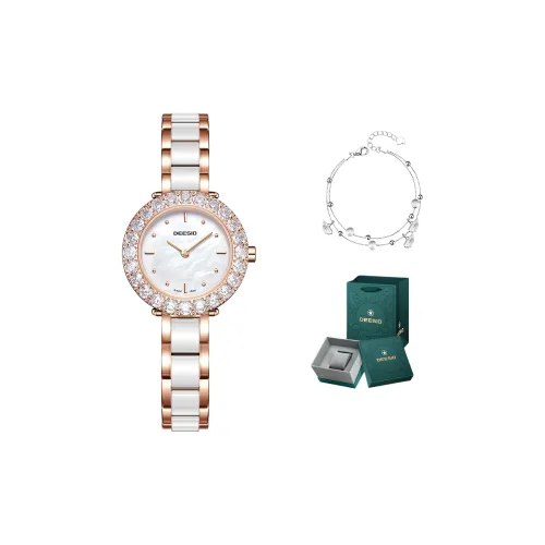 DEESIO Floral Collection Pearl Mother Of Pearl Crystal Clock Quartz Movement Ceramic Strap Watch