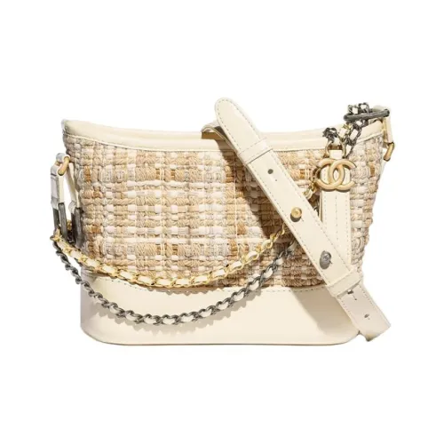 CHANEL Gabrielle Мягкая Шерстяная Телячья Кожа Сумка-Хобо Сумка через плечо Женская Бежевая и Айвори Белая
