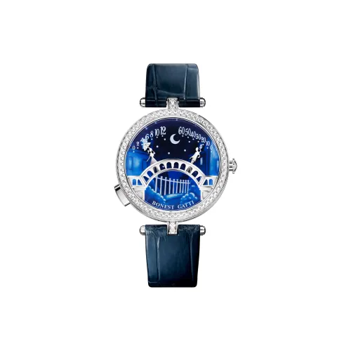 BONEST GATTI Кварцевый механизм кожаный ремешок из коровьей кожи женские часы синий циферблат