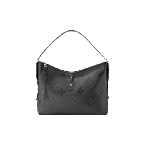 LOUIS VUITTON Carryall Тисненая Мягкая Коровья Кожа Сумка для покупок Сумка Сумка через плечо Средняя Женская Черная