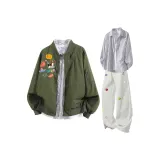 Армейский зеленый + черно-белые полосы + экрю спортивные брюки