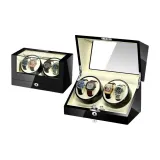 Чёрный цвет рояля + экрю кожа [4 слота для часов]