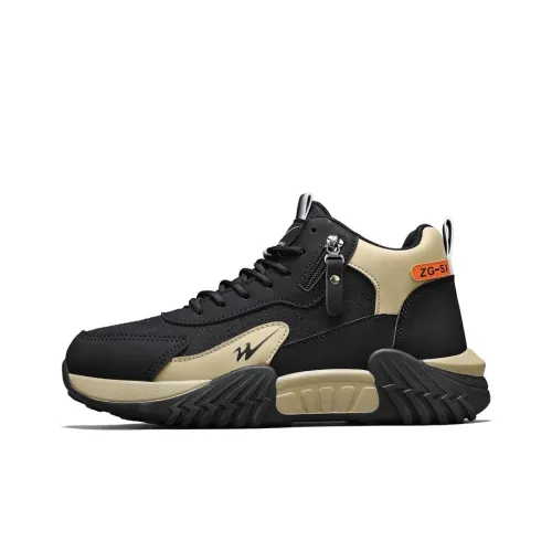 Binary Амортизация Увеличение Высоты с Противоскользящими Свойствами Высокий Топ Повседневная Обувь Мужская Черный Оранжевый