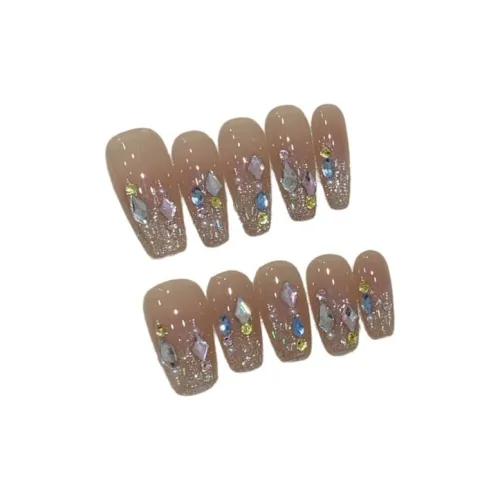 OEING Блестящий Кристальный Искусственные Ногти Ручная работа Длинный Премиум Feel Короткий ЛАДДЕР Телесный Смужка Флешинг