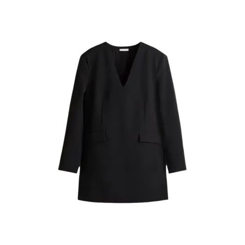 H M Черные Женские Длинные Платья с Длинными Рукавами