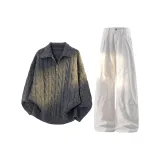 Dark Gray Top + White Jeans  
Темно-серый топ + белые джинсы