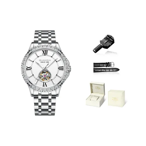 GUANQIN Radiant Collection Механическое устройство Стальной ремешок Часы Мужские Белый циферблат