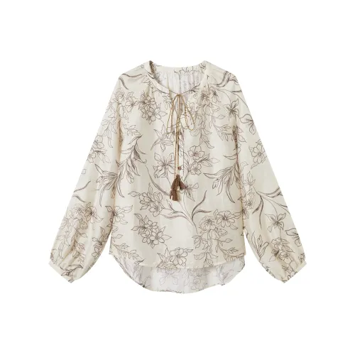 DIALOGUE Художественный стиль Кофейный Унисекс Шифоновые рубашки