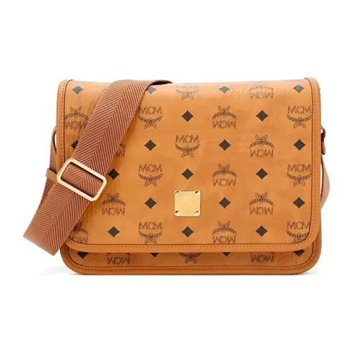 MCM Klassik Visetos Кожа Сумка через плечо Маленькая Мужская Коньячного цвета