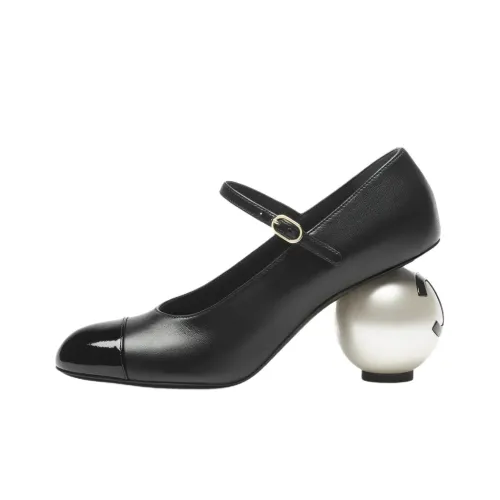 CHANEL 25K Нестандартный каблук Mary Jane Туфли 8,5 см Женские Черные