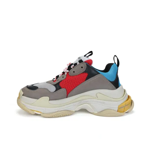Balenciaga Triple S Low Топ Толстоподошвенные кроссовки Мужской Синий Серый Красный Черный Потертый