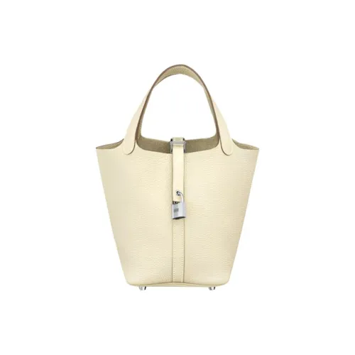 HERMES Picotin Lock Корова Кожа Корзина Сумка Ведрообразная Сумка Женская Сумка I2 Nata Кремовый Белый