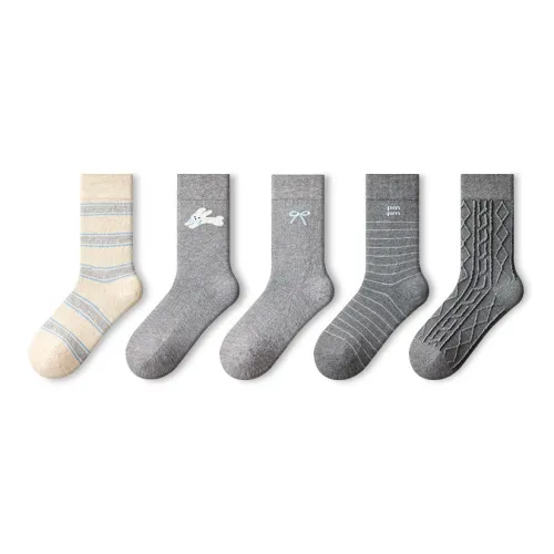 PRIMEET Серые полосы 5 пар женские носки MID до икры