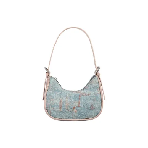 CAEISL KCIEL Полиуретан Синтетическая Кожа Плечевая Сумка Стандартная Женская Синие и Белые Вышитые Розовые