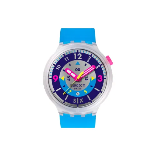 SWATCH Neon Light Series Кварцевый механизм Мужские часы Часы 47 мм Серый циферблат Полимерные корпуса Часы Силиконовый ремешок