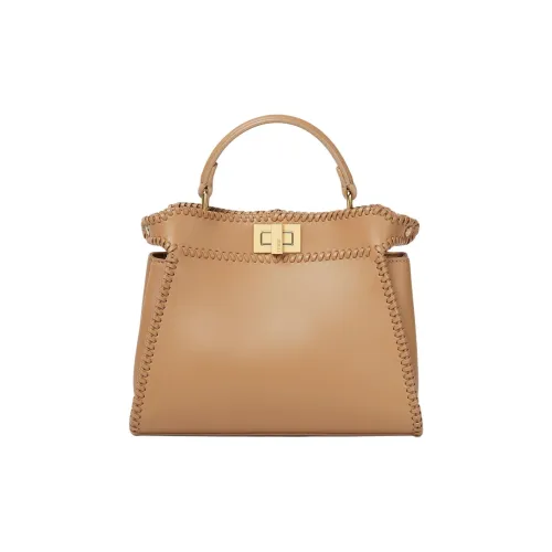 FENDI Peekaboo Телячья кожа Одно плечо Сумка Мини Женская Бежевая