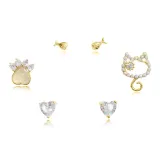 Серьги-гвоздики "Любящий Котенок", комплект одежды [Золото]