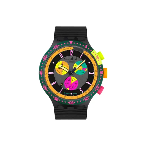 SWATCH Neon Light Series Кварцевый механизм Мужские часы Часы 47 мм Серый циферблат Полимерные корпуса Часы Силиконовый ремешок