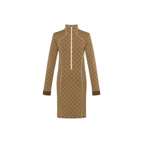 GUCCI FW22 Длинное платье с длинными рукавами женское бежевый