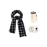 Черный шарф в клетку + утепленный размер бюстгальтера + теплые перчатки