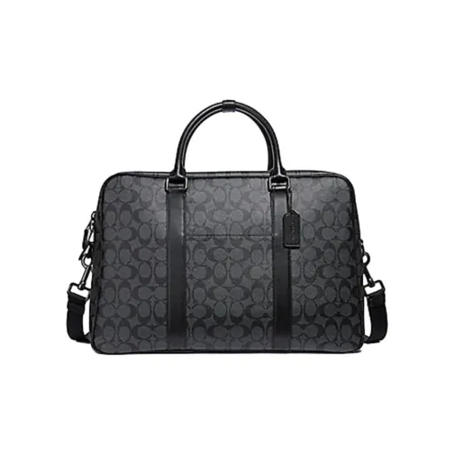COACH Canvas С кожаными вставками Чемодан Ноутбук Сумка Хранение Дорожная сумка Сумка Большая Мужская Угольно-черная Монограмма