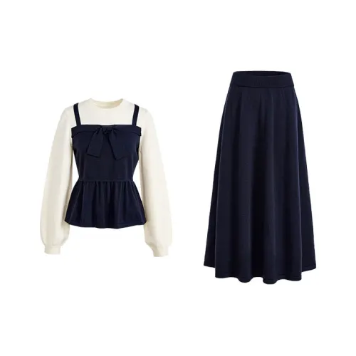 KUOSE Темно-синий свитер 9047 + темно-синяя юбка 9006 женские повседневные костюмы