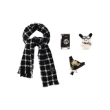 Черный шарф в клетку + украшение бальзам + украшение кукла + букет