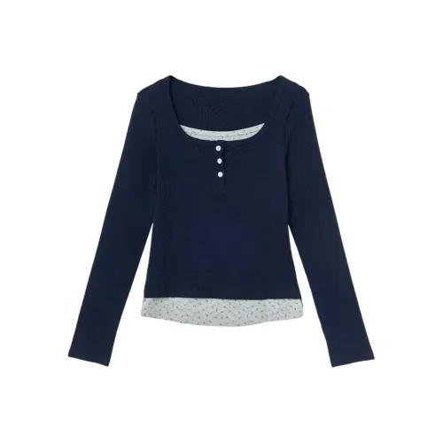 Wang Leshi Темно-синие женские футболки T