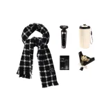 Черный шарф в клетку + утепленный размер бюстгальтера + бритва + бальзам для губ + букет