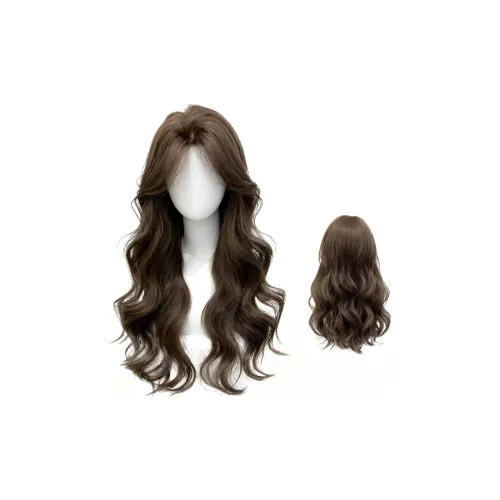Northward Incline Фундуковый Серый Средний Разделенный Боковой Сторона Подкатанный Длинный Волна Коричневый Кудрявый Волосы Женская Перука Высокая Температура Пряжа