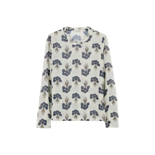 TOUCH Бежевый Темно-синий Цветочный Дизайн Женские T-рубашки