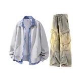 Серый топ + желтые грязные штаны