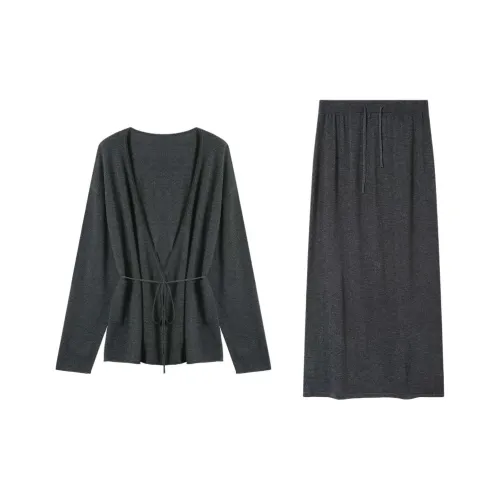 THE SEA LIFE Черный Серый Кардиган + Черный Серый Юбка Женские Комплекты с Юбкой