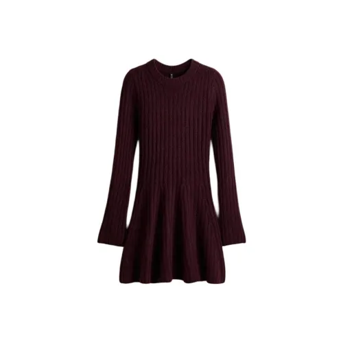 H M Бургунди Женские Длинные Платья с Длинными Рукавами