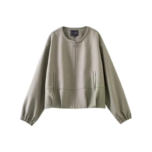 OUNIXUE Khaki Gray Women's Short Coat OUNIXUE Хаки Серый Женский Короткий Пальто