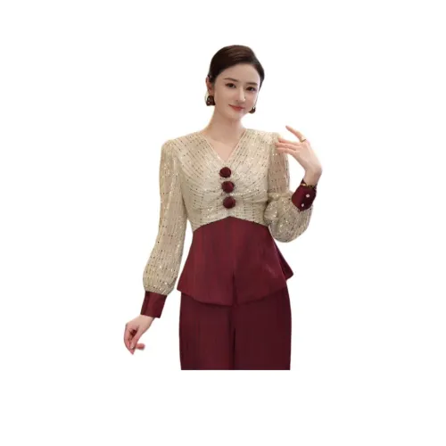 Tang Xi Straight Длинный рукав рубашка женские