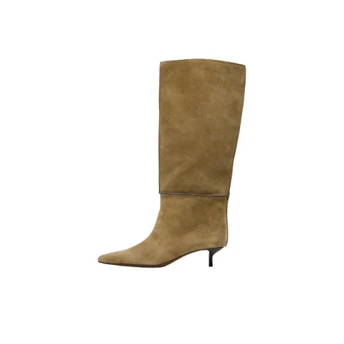 ZARA Колено Высокие сапоги 4CM Женские Хаки зеленый