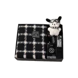 Черный шарф в клетку + украшение бальзам + крем для рук + бальзам для губ + украшение кукла