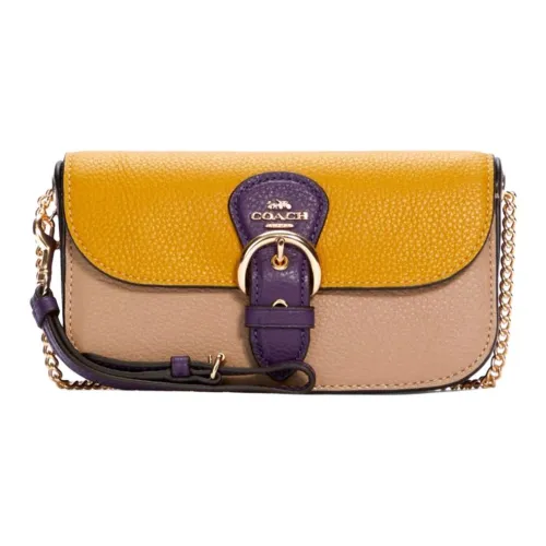 COACH Kleo Сумка с цепочкой Сумка через плечо Сумка на плечо Мини Женская Шафран Коричневый Многоцветный