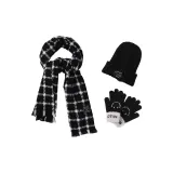 Черный шарф в клетку + термоперчатки + теплая шапка