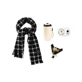 Черный шарф в клетку + утепленный размер бюстгальтера + рукавицы + букет