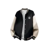 [Color Block Baseball Jacket] Черный (Ткань Кошка Логотип на груди)