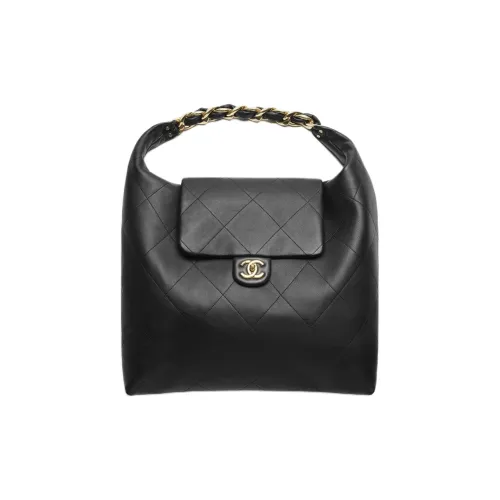 CHANEL HOBO Телячья кожа Сумка Большая Женская Черная