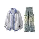 Gray Top + Vintage Blue Pants  
Серый топ + винтажные синие штаны