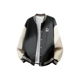 [Color Block Baseball Jacket] Темно-серый (Ткань, Кошка, Логотип на груди)