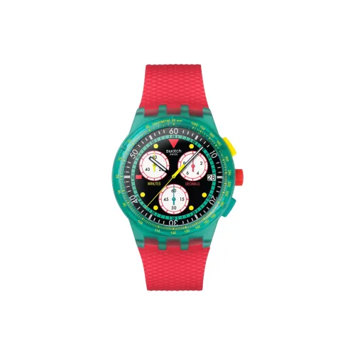 SWATCH Neon Light Series Кварцевый механизм Мужские часы Часы 42 мм Черный циферблат Полимерные корпуса Часы Силиконовый ремешок