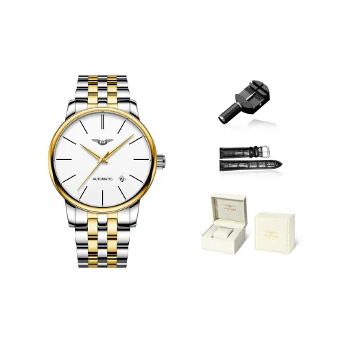 GUANQIN Автоматический Механический Механизм Металлический Ремешок Часы Мужские Белый Циферблат