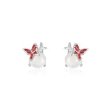 Серьги в стиле "Сладкий" с бабочкой - красного цвета